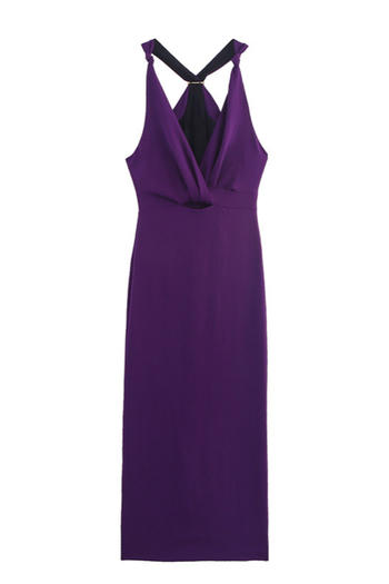 sexy non-stretch solid color deep v-neck sleeveless maxi dress
