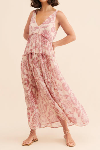 bohemian non-stretch sleeveless batch printing loose maxi dress #3