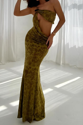 sexy slight stretch jacquard one shoulder hollow out maxi dress