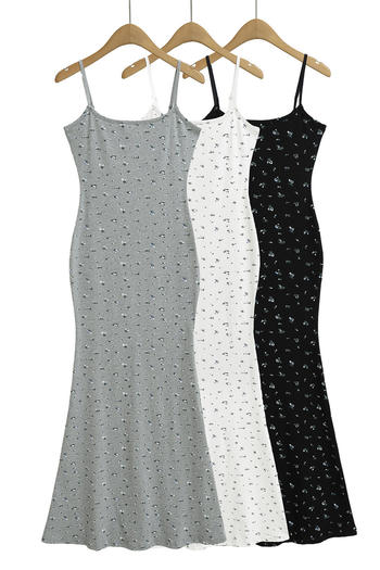 casual slight stretch 3 colors floral printing sling maxi dress(size run small)
