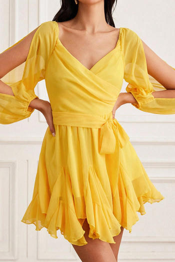 sexy non-stretch solid color chiffon v-neck mini dress