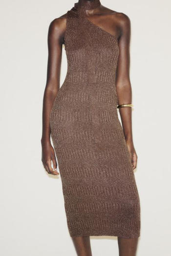sexy slight stretch solid color ribbed knit halter-neck midi dress