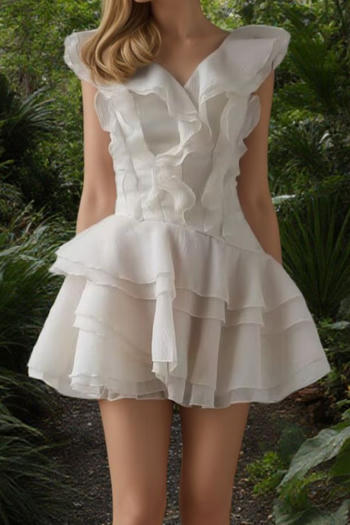 sexy non-stretch v-neck ruffle decor mini dress