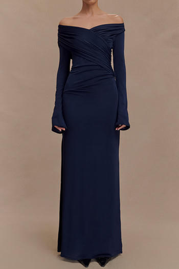 casual slight stretch v-neck shirring solid color maxi dress