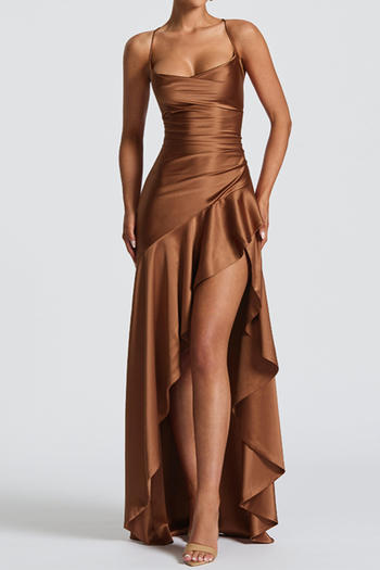 sexy non-stretch 6 colors solid color backless lace-up maxi dress