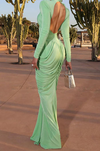 sexy stretch solid color high collar backless with shoulder pads maxi dress