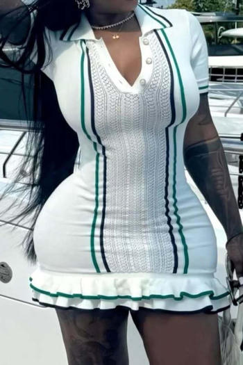 casual high stretch slim short-sleeved knitted striped mini dress