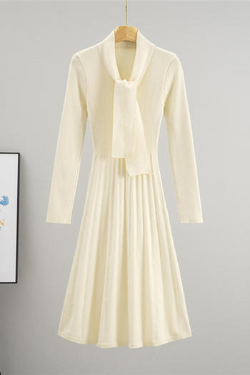 casual slight stretch simple solid color knitted long-sleeved midi dress