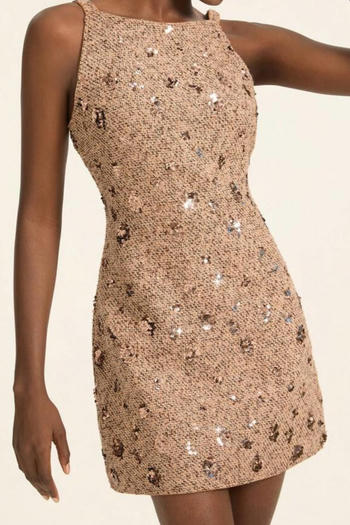 casual non-stretch sequin decor sling zip-up mini dress
