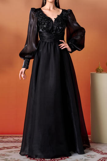 elegant slight stretch padded v-neck maxi dress
