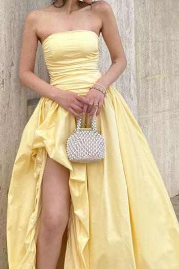 sexy non-stretch lace-up zip-up tube design slit maxi dress