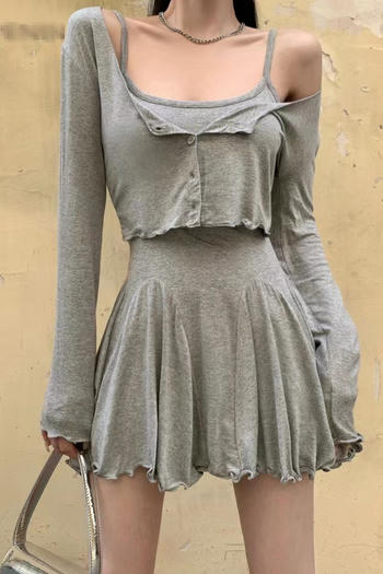 casual slight stretch 6colors solid color two-piece set mini dress(size run small)