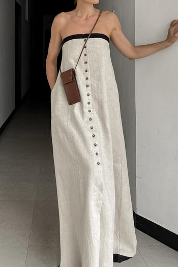 casual non-stretch tube design contrast color slit maxi dress