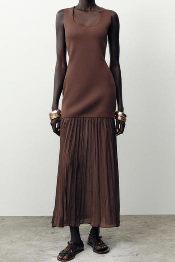 casual slight stretch crew neck solid color midi dress