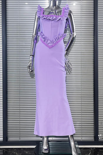 elegant slight stretch high quality solid color pleated square neck maxi dress