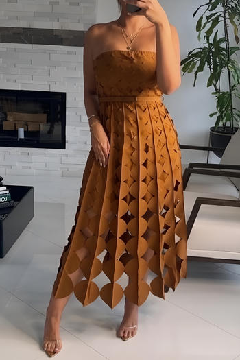 elegant slight stretch high quality tube design hollow out maxi dress