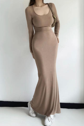 casual slight stretch square neck solid color maxi dress(size run small)