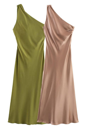 sexy non-stretch one shoulder solid color shirring maxi dress