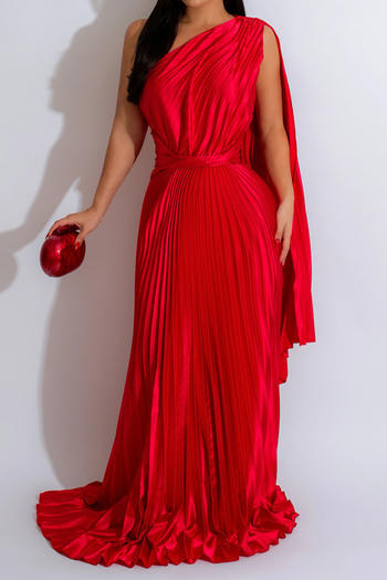 sexy plus size slight stretch solid color one shoulder pleated maxi dress