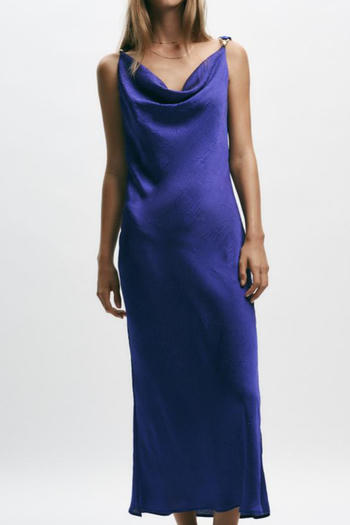 sexy non-stretch metal connected lace-up sleeveless maxi dress
