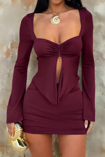 sexy slight stretch solid color tight hollow backless lace-up mini dress