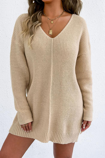 casual slight stretch knitted 3 colors v-neck sweater mini dress(no belt)