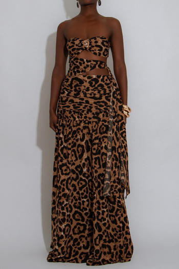 sexy plus size slight stretch tube top hollow backless leopard print maxi dress