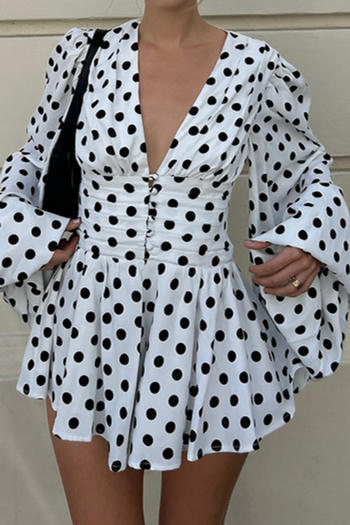 casual slight stretch deep v-neck dot batch printing mini dress