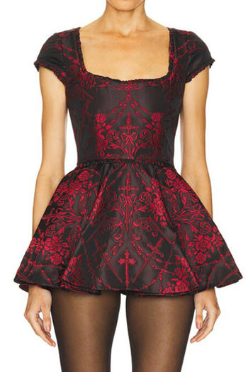 casual non-stretch high quality jacquard short-sleeved mini dress
