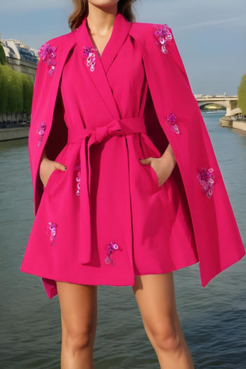 elegant non stretch large sequined belted cape waist dress