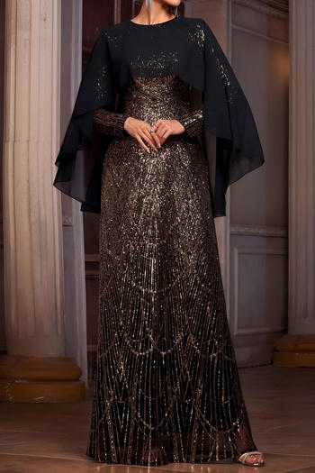 elegant slight stretch sequin decor padded shawl design maxi dress