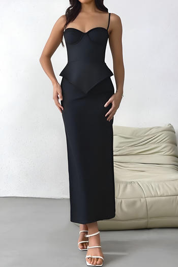 xs-l elegant slight stretch pure colour padded backless sling midi dress