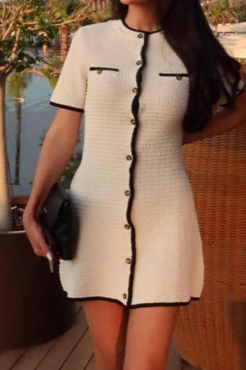casual slight stretch jacquard fabric slim-fit short-sleeved mini dress