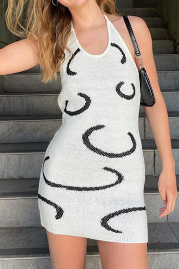 stylish slight stretch knitted halter-neck lace-up bodycon mini dress