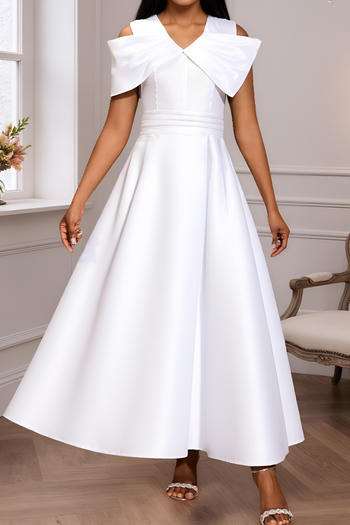 elegant plus size non-stretch solid colour v-neck bow midi dress