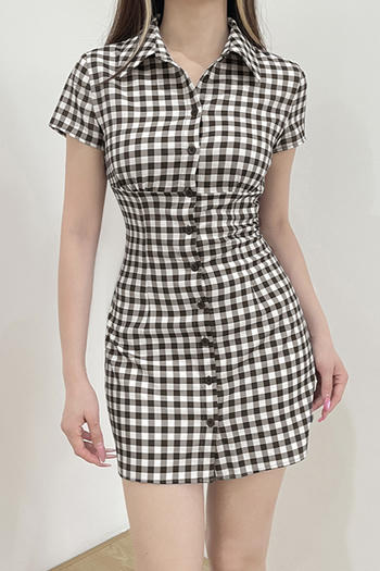 casual non-stretch lattice printing mini dress