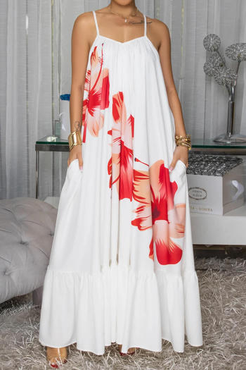 casual plus size non-stretch sling floral print loose maxi dress