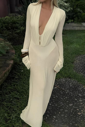 sexy slight stretch micro see through deep v with lined maxi dress