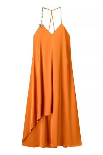 sexy non-stretch halter-neck solid color metal flower decor midi dress