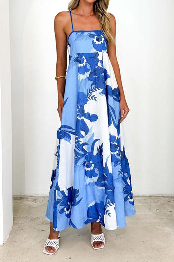 casual non-stretch sling printed loose maxi dress