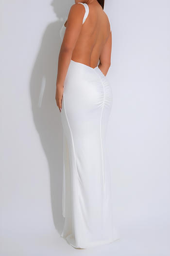 sexy plus size slight stretch solid colour backless long ribbon maxi dress