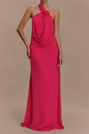 sexy non-stretch flower decor halter neck backless maxi dress size run small