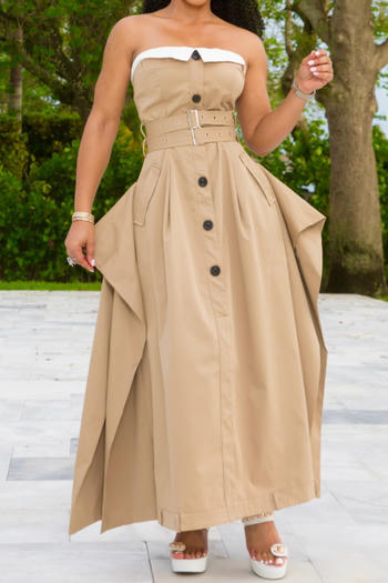 casual plus size non-stretch 3 colors contrast color maxi dress