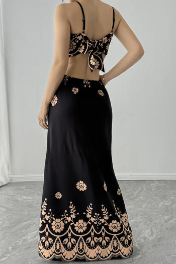 sexy non-stretch fixed printing backless sling maxi dress