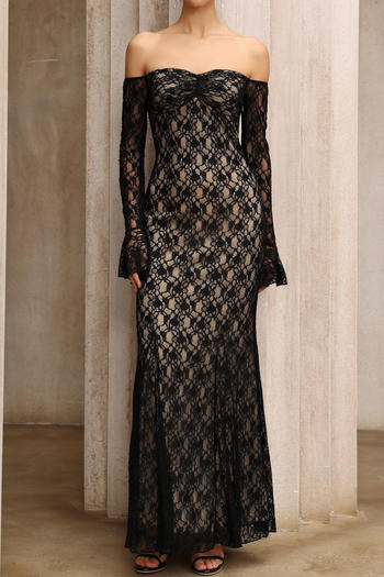 elegant slight stretch lace off shoulder maxi dress