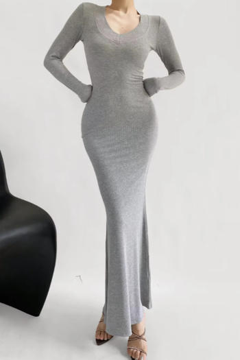 casual slight stretch 6 colors v-neck solid color maxi dress(size run small)