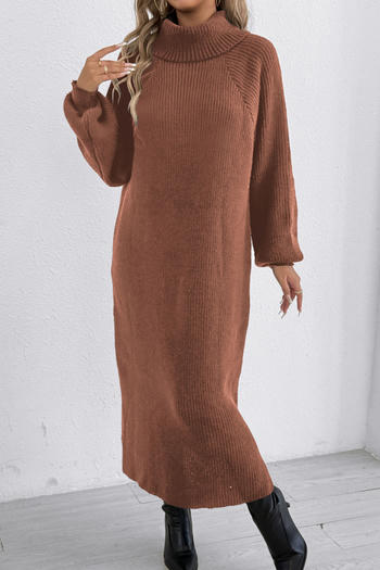 casual slight stretch knitted solid colour loose sweater midi dress(no belt)