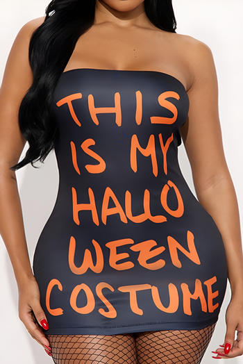halloween sexy slight stretch letter printing tube design bodycon mini dress
