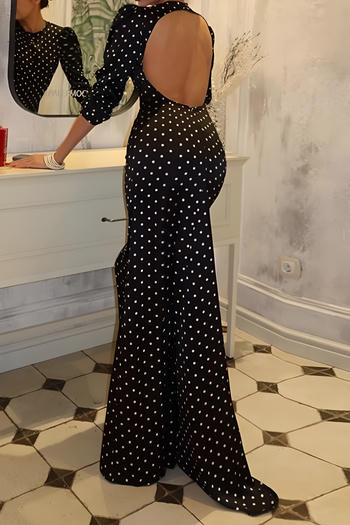 sexy slight stretch polka dot print slim fit hollow backless maxi dress