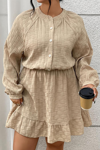 casual plus size slight stretch solid color jacquard long sleeve mini dress